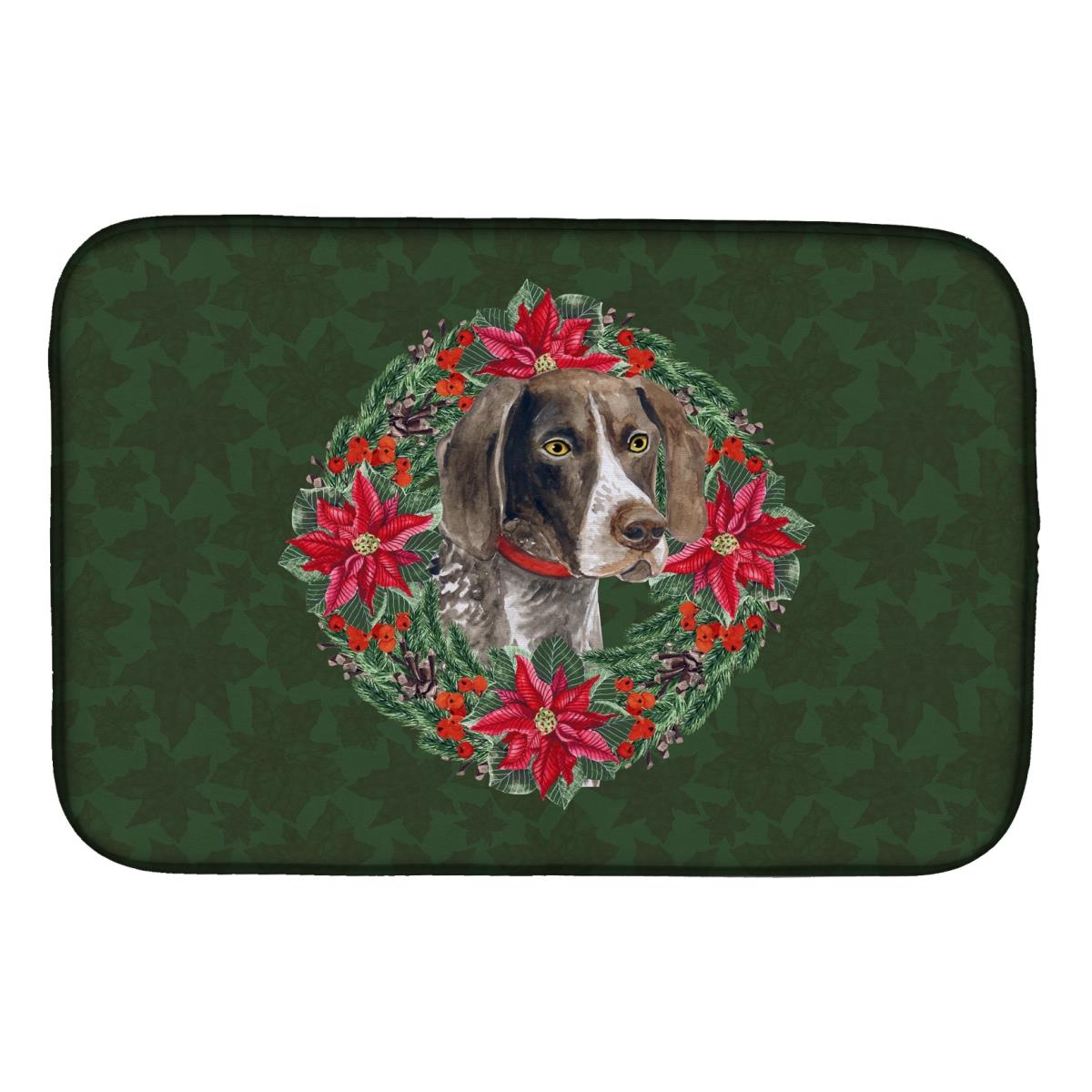 German Shorthaired Pointer Poinsetta Wreath Dish Drying Mat