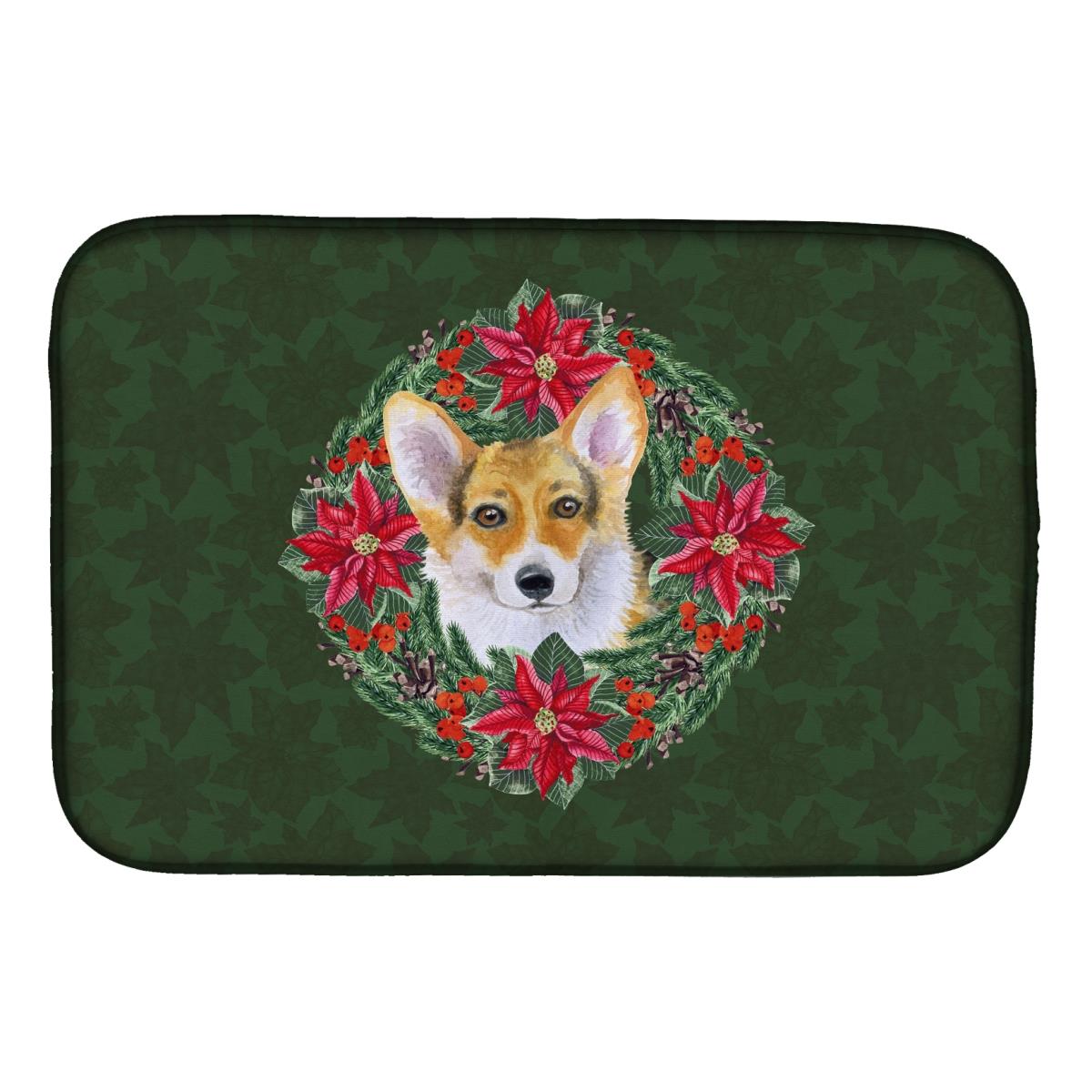 Pembroke Corgi Poinsetta Wreath Dish Drying Mat