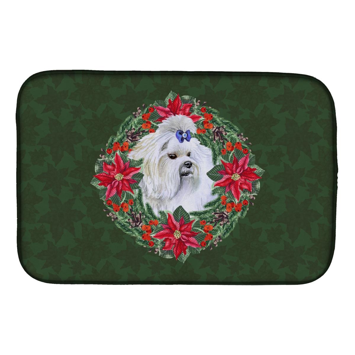 Maltese Poinsetta Wreath Dish Drying Mat