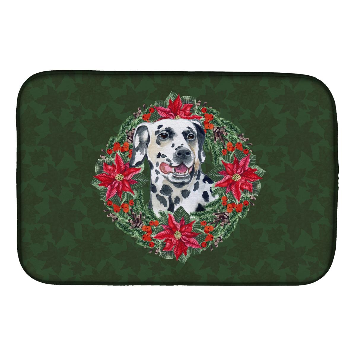 Dalmatian Poinsetta Wreath Dish Drying Mat