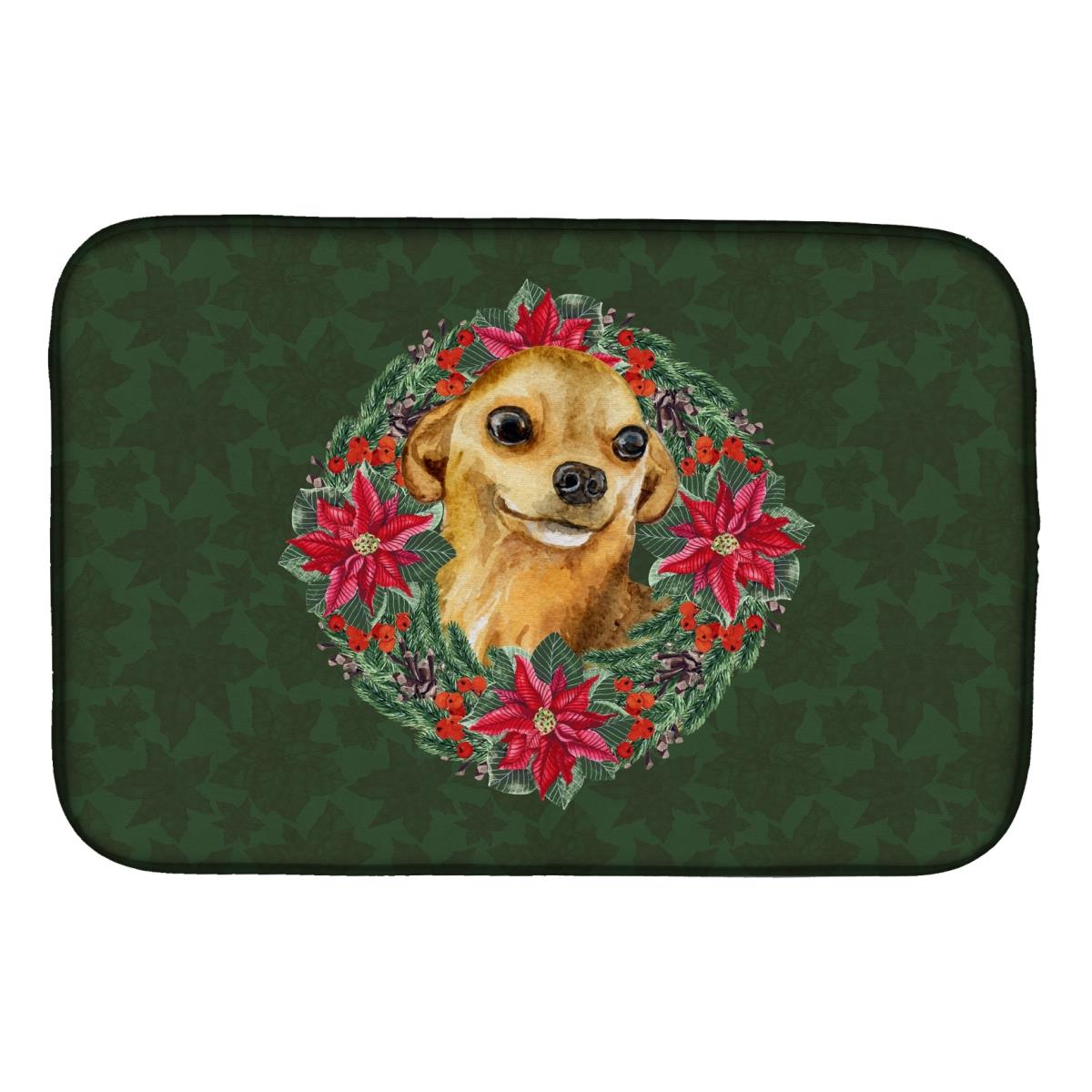 Picture of Carolines Treasures CK1524DDM Chihuahua Poinsetta Wreath Dish Drying Mat