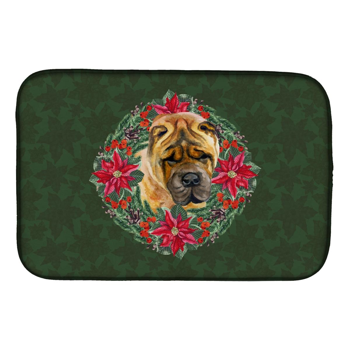 Shar Pei Poinsetta Wreath Dish Drying Mat