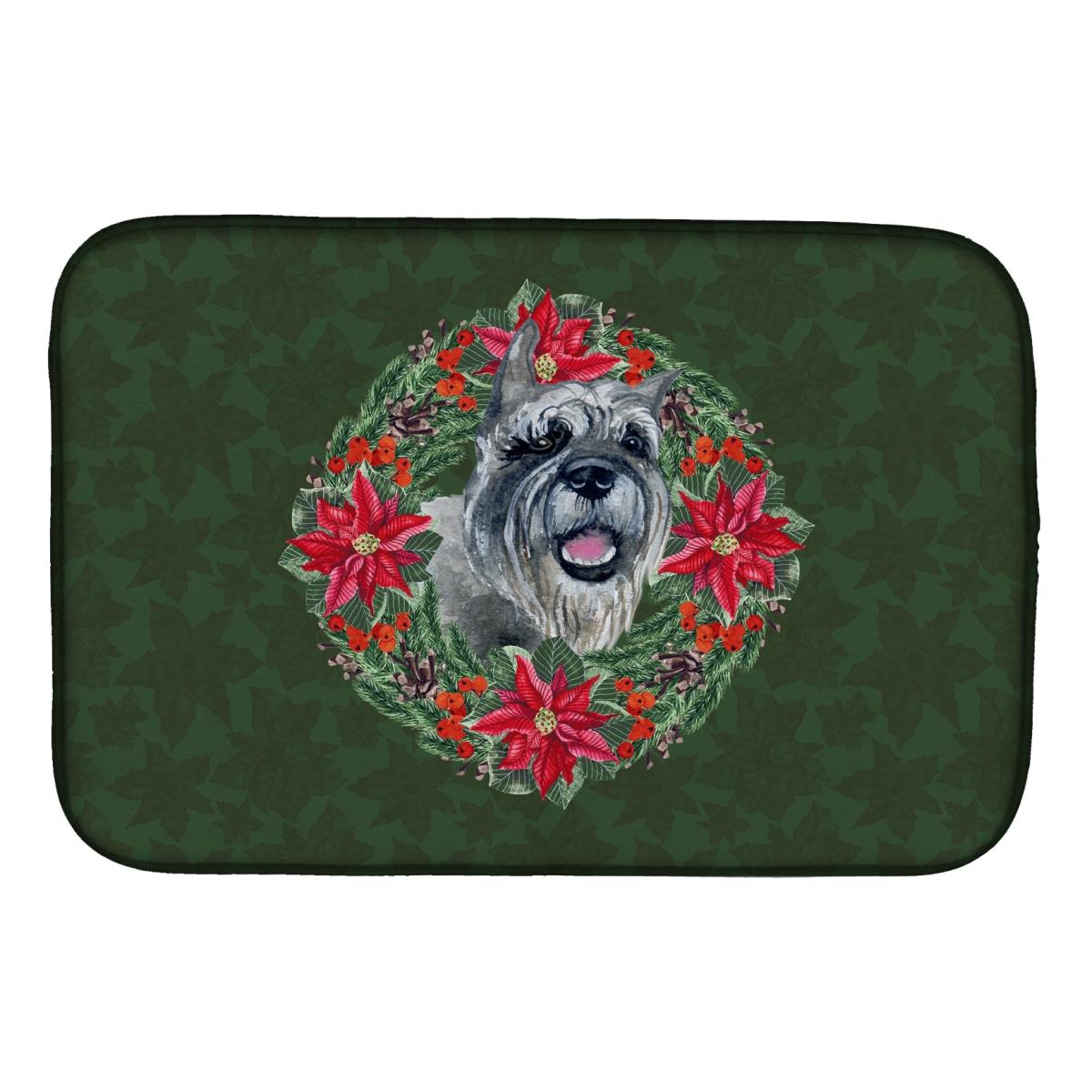 Schnauzer Poinsetta Wreath Dish Drying Mat