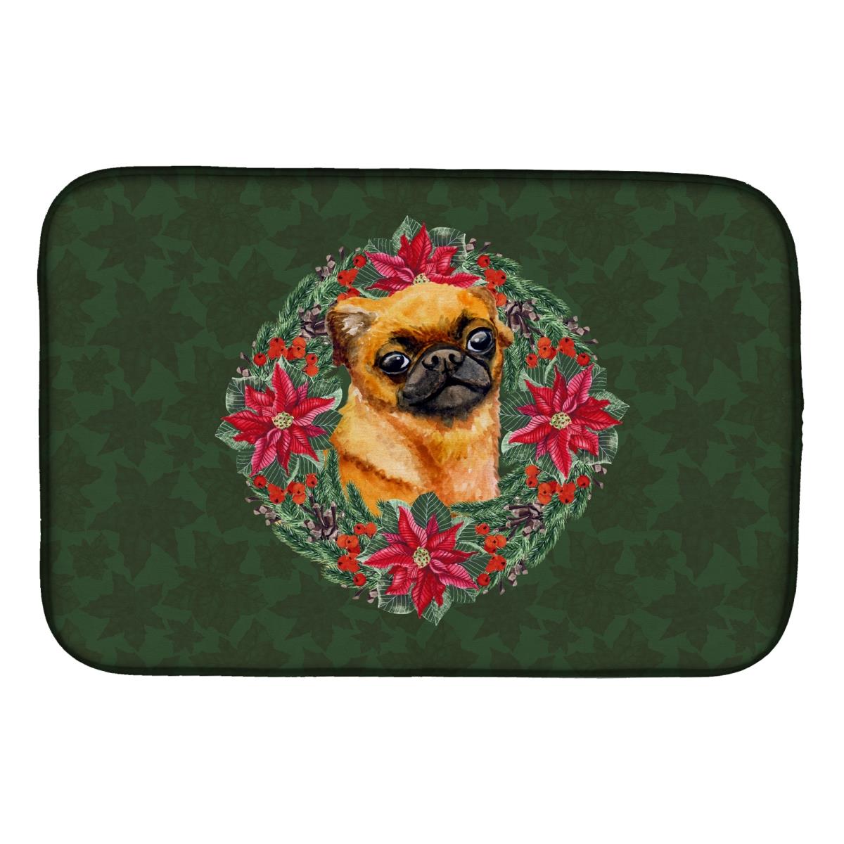 Small Brabant Griffon Poinsetta Wreath Dish Drying Mat