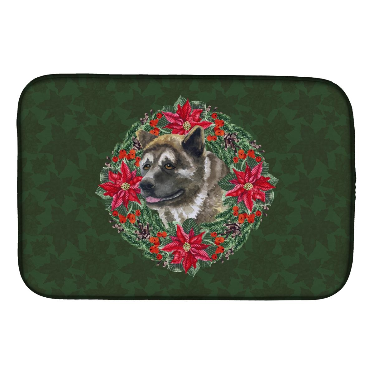 American Akita Poinsetta Wreath Dish Drying Mat