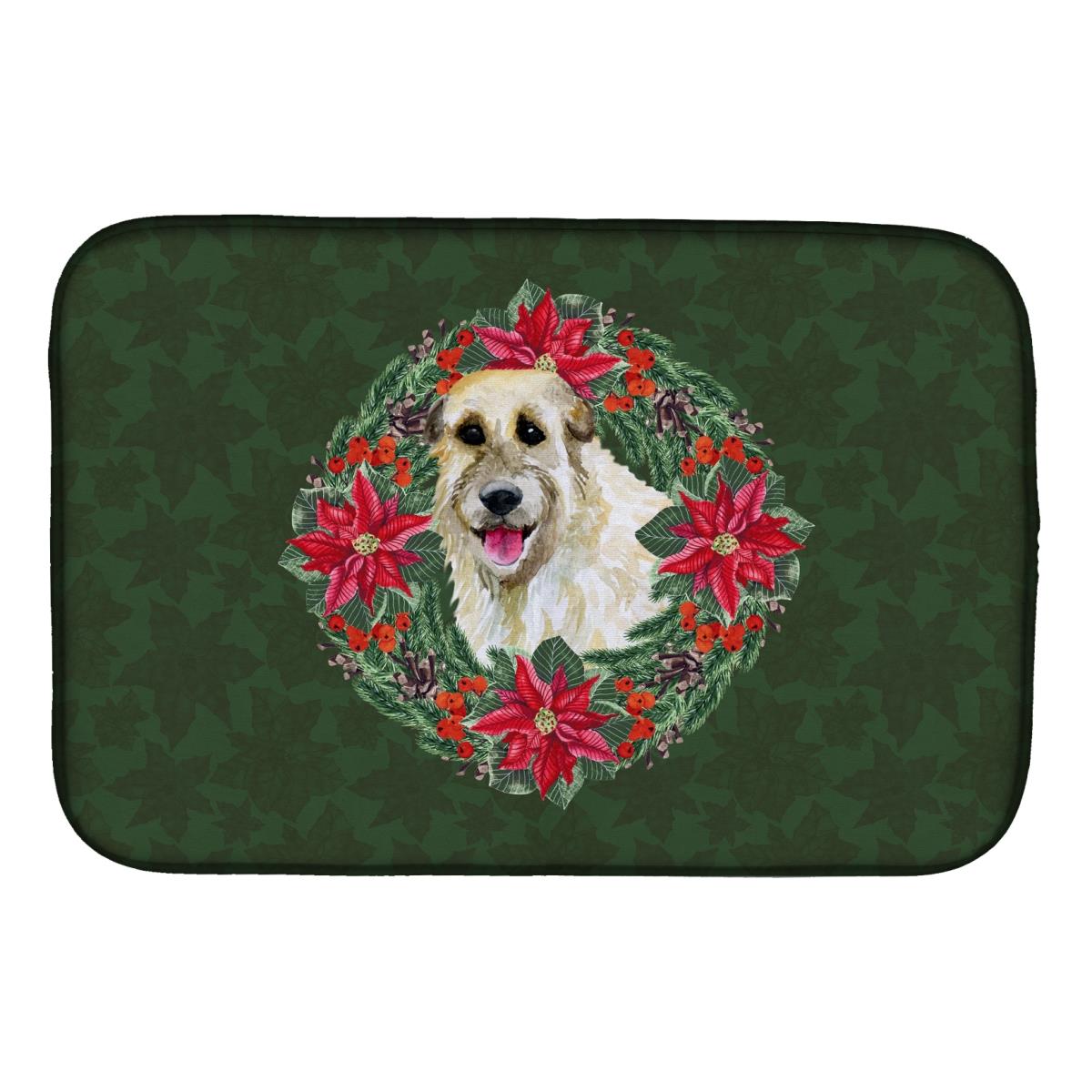 Irish Wolfhound Poinsetta Wreath Dish Drying Mat