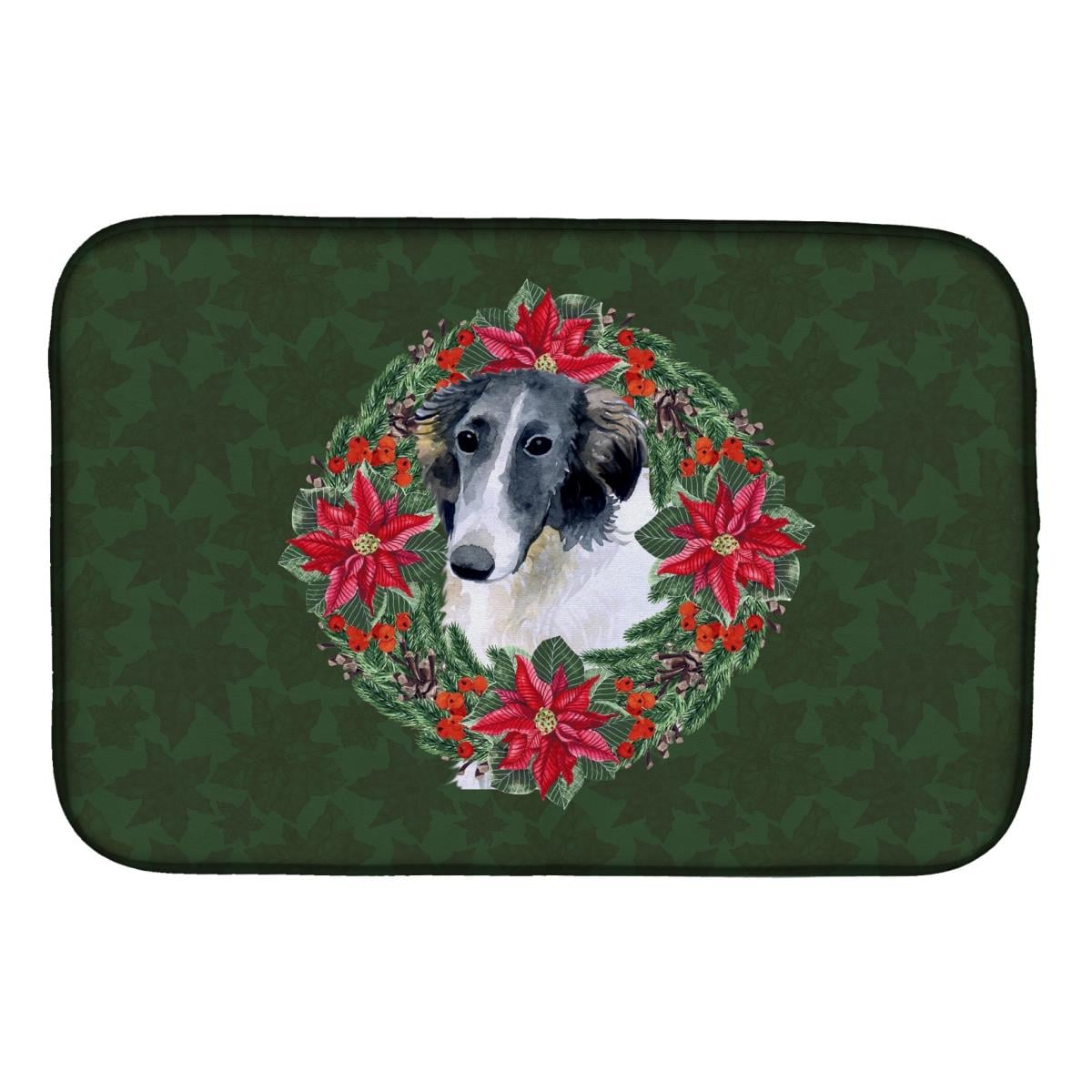 Borzoi Poinsetta Wreath Dish Drying Mat