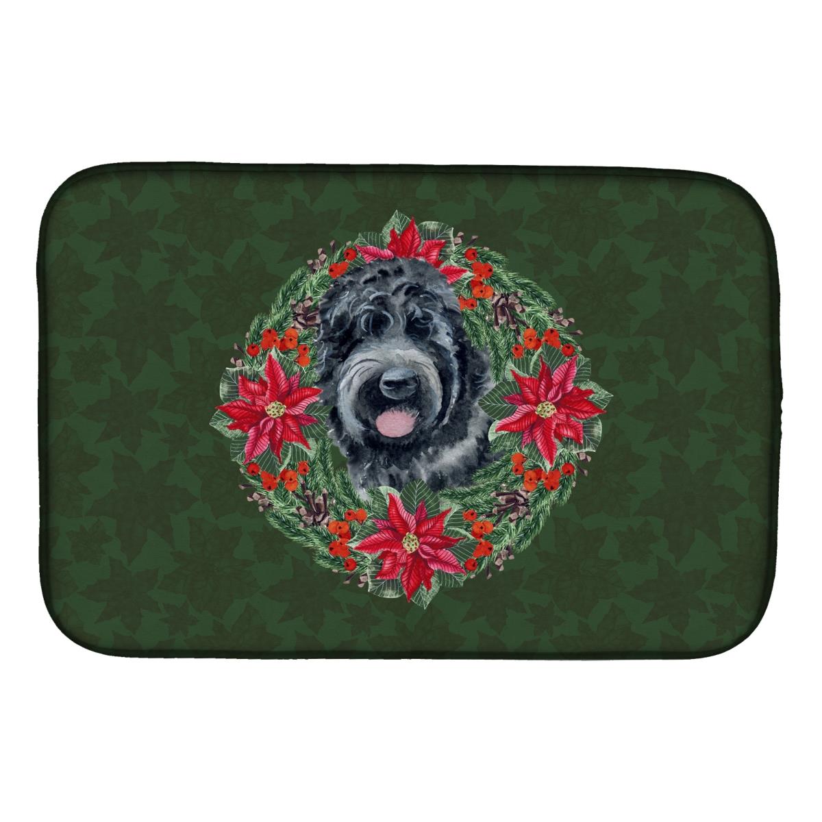 Black Russian Terrier Poinsetta Wreath Dish Drying Mat