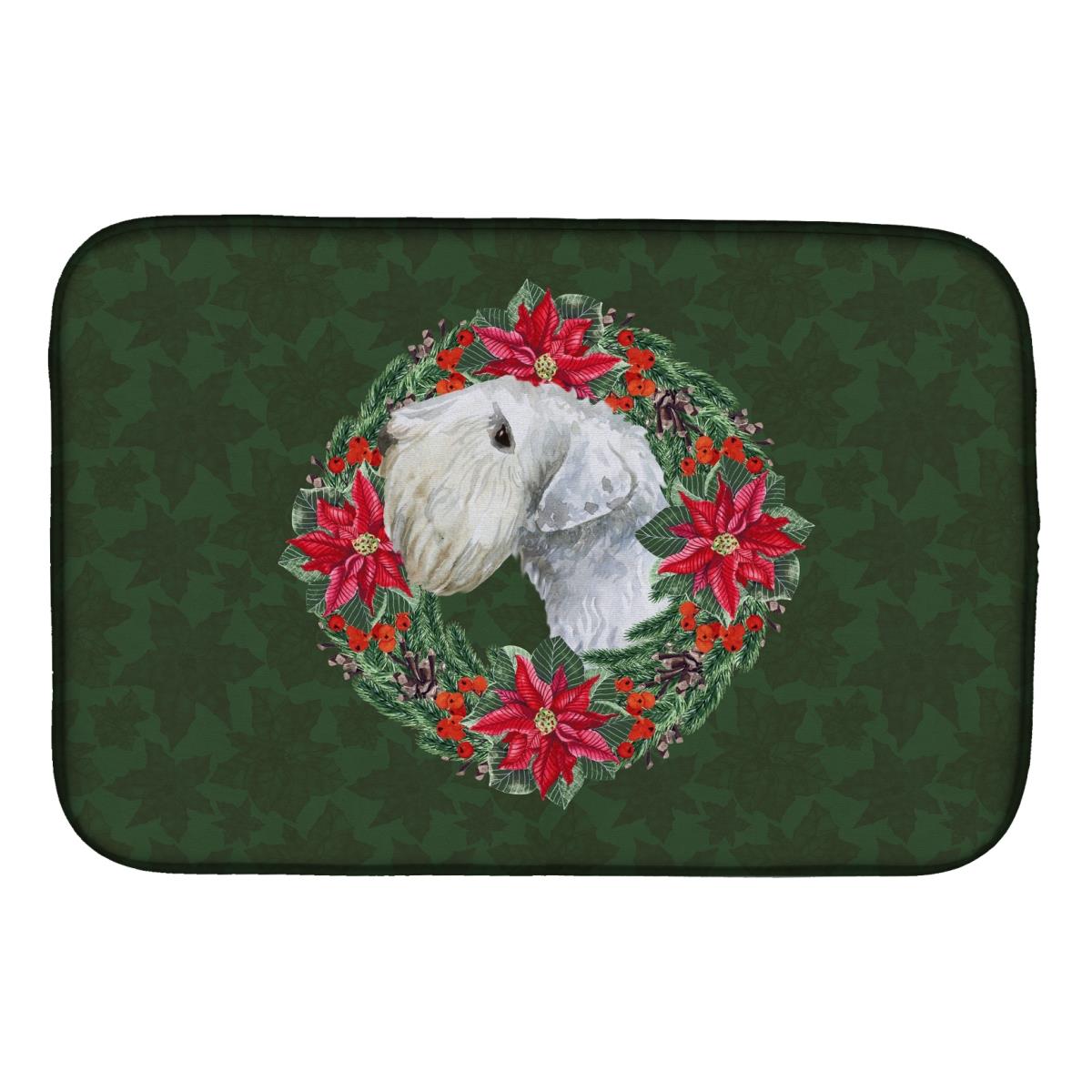 Sealyham Terrier Poinsetta Wreath Dish Drying Mat