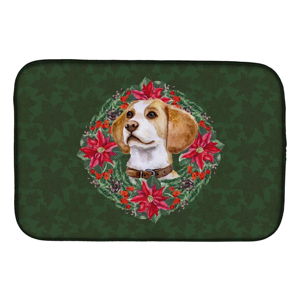 CK1552DDM Beagle Poinsetta Wreath Dish Drying Mat