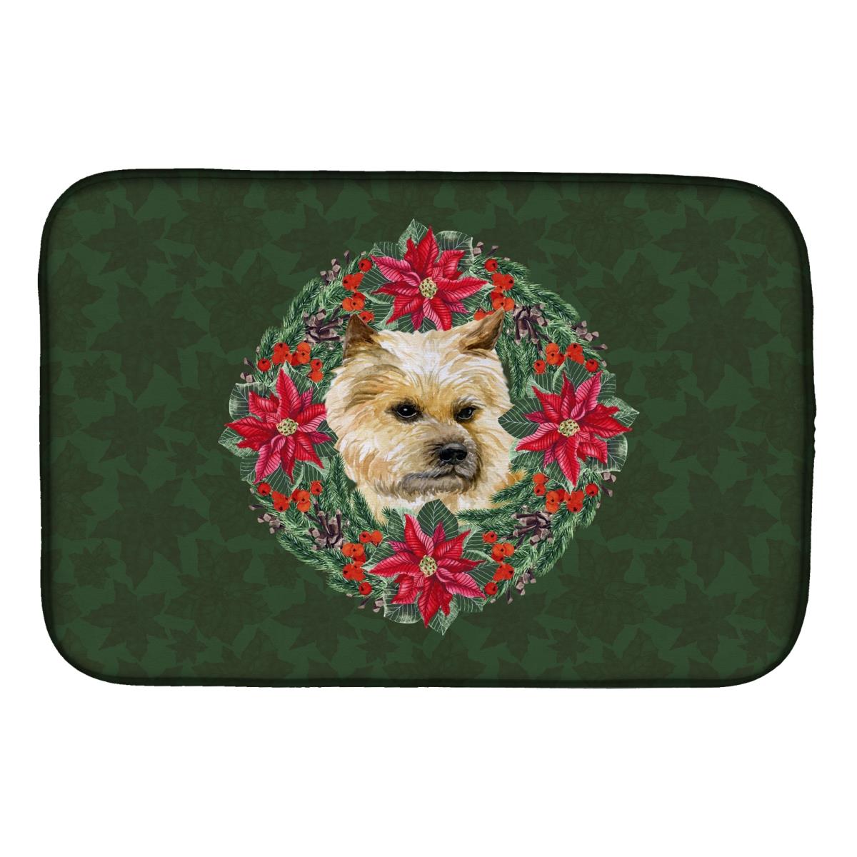 Cairn Terrier Poinsetta Wreath Dish Drying Mat