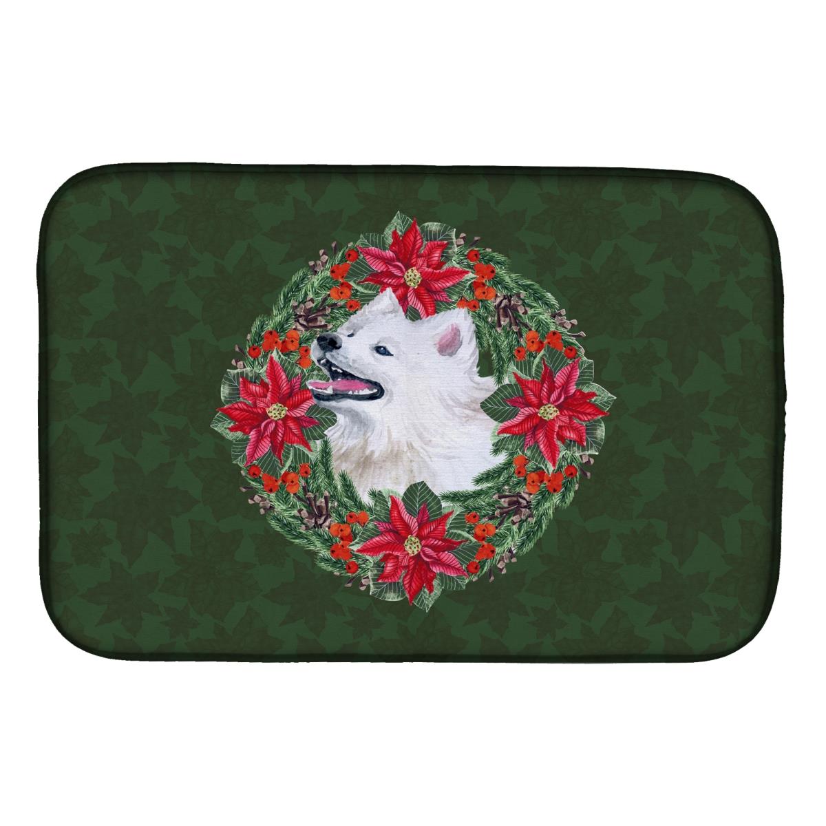 CK1557DDM Samoyed Poinsetta Wreath Dish Drying Mat
