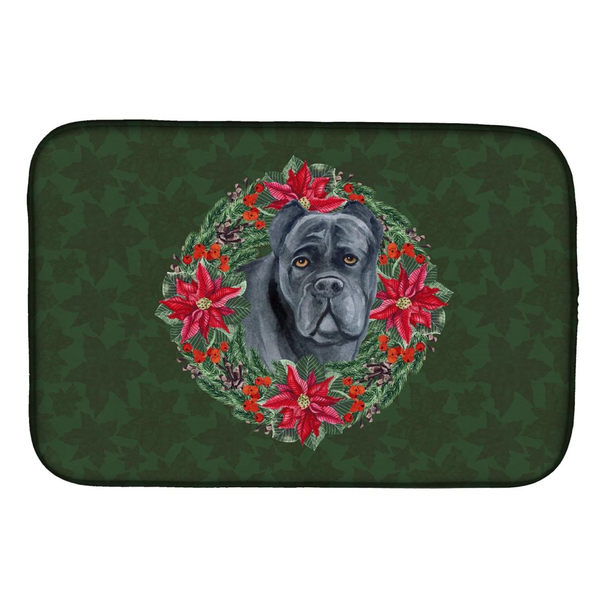 Cane Corso Poinsetta Wreath Dish Drying Mat