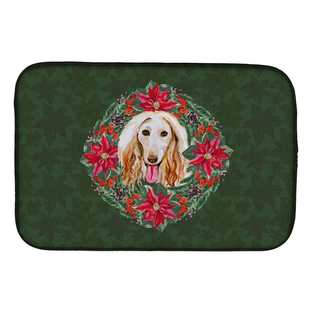 Afghan Hound Poinsetta Wreath Dish Drying Mat