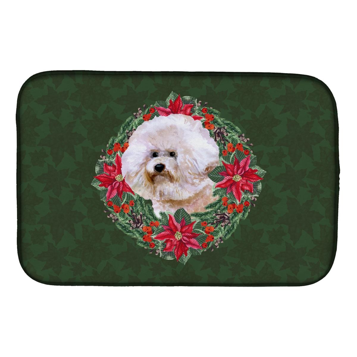 Bichon Frise No.2 Poinsetta Wreath Dish Drying Mat