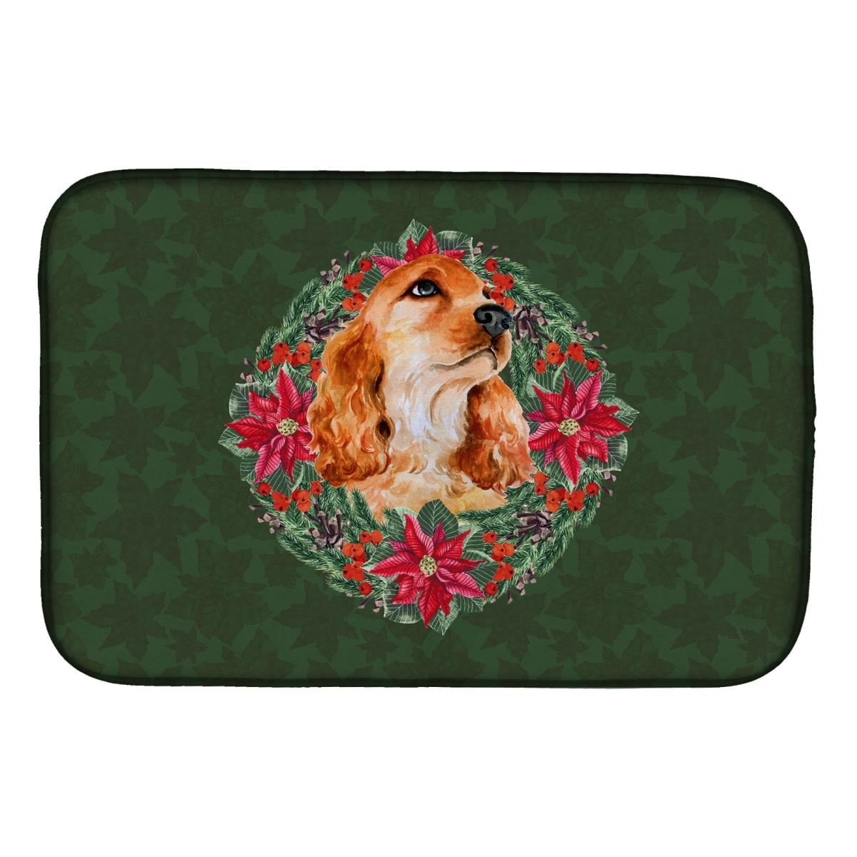 CK1572DDM Cocker Spaniel Poinsetta Wreath Dish Drying Mat