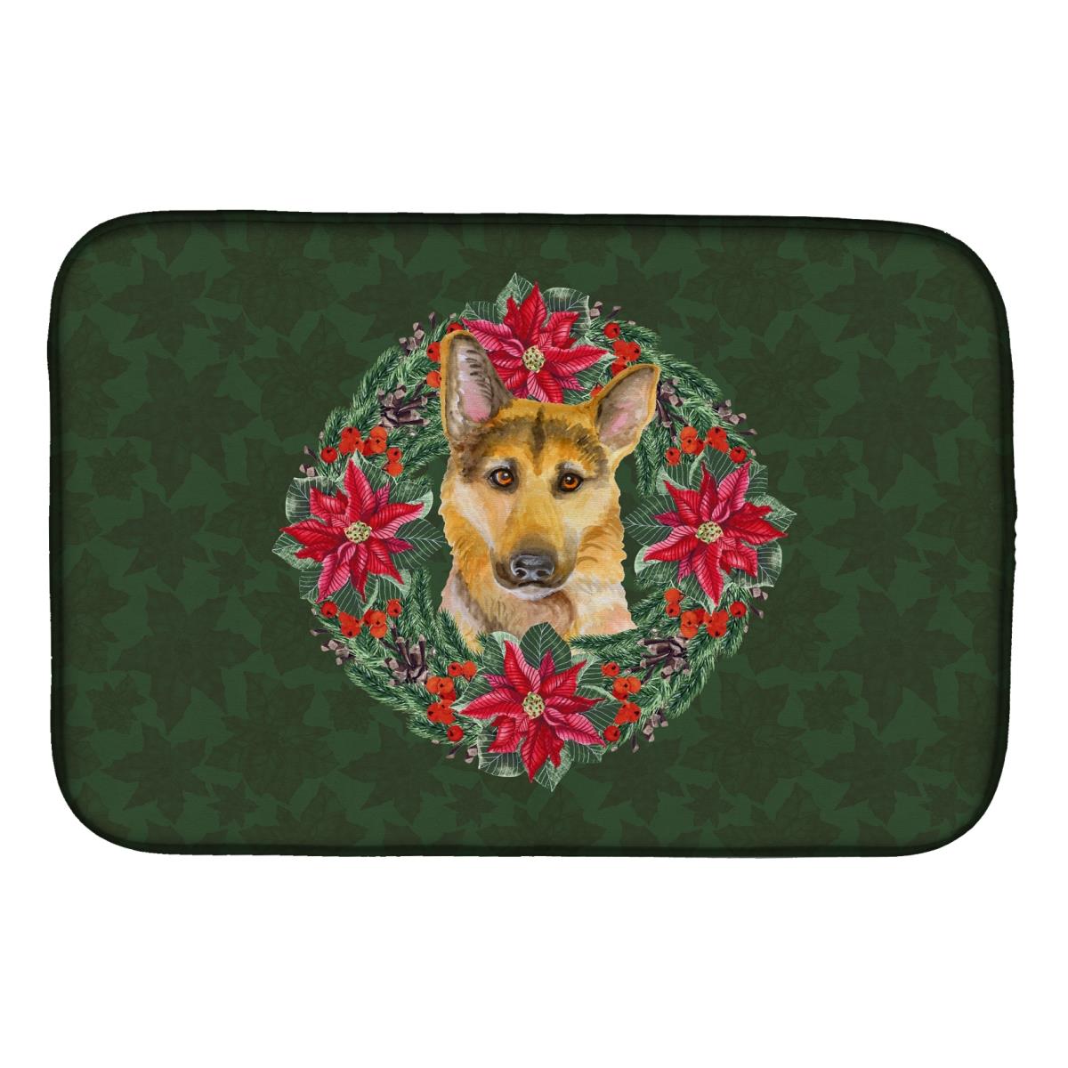 German Shepherd No.2 Poinsetta Wreath Dish Drying Mat