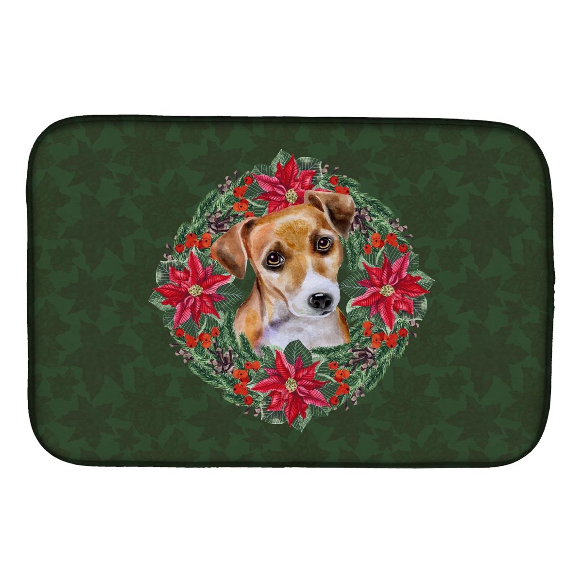 Jack Russell Terrier No.2 Poinsetta Wreath Dish Drying Mat