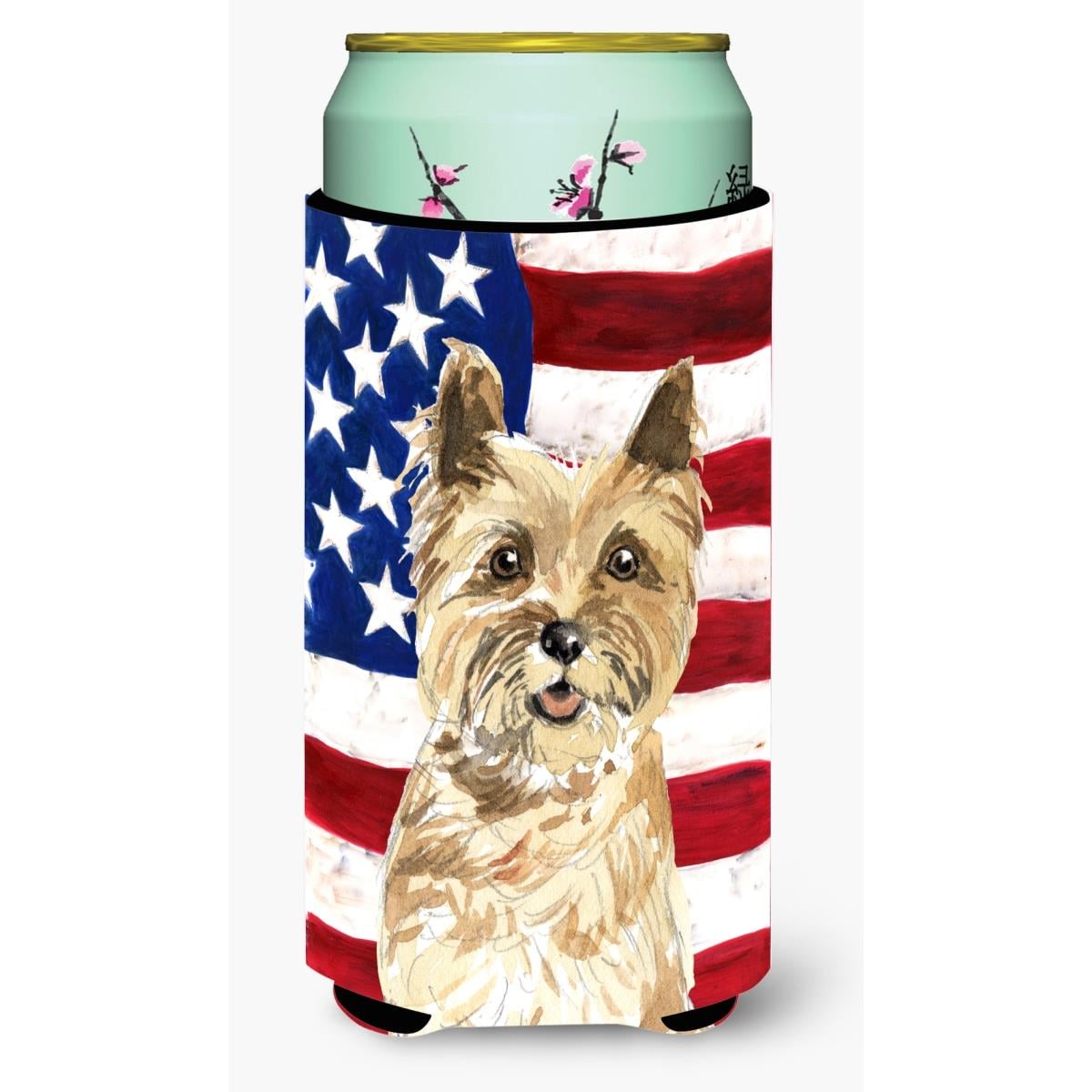 Patriotic USA Cairn Terrier Tall Boy Beverage Insulator Hugger
