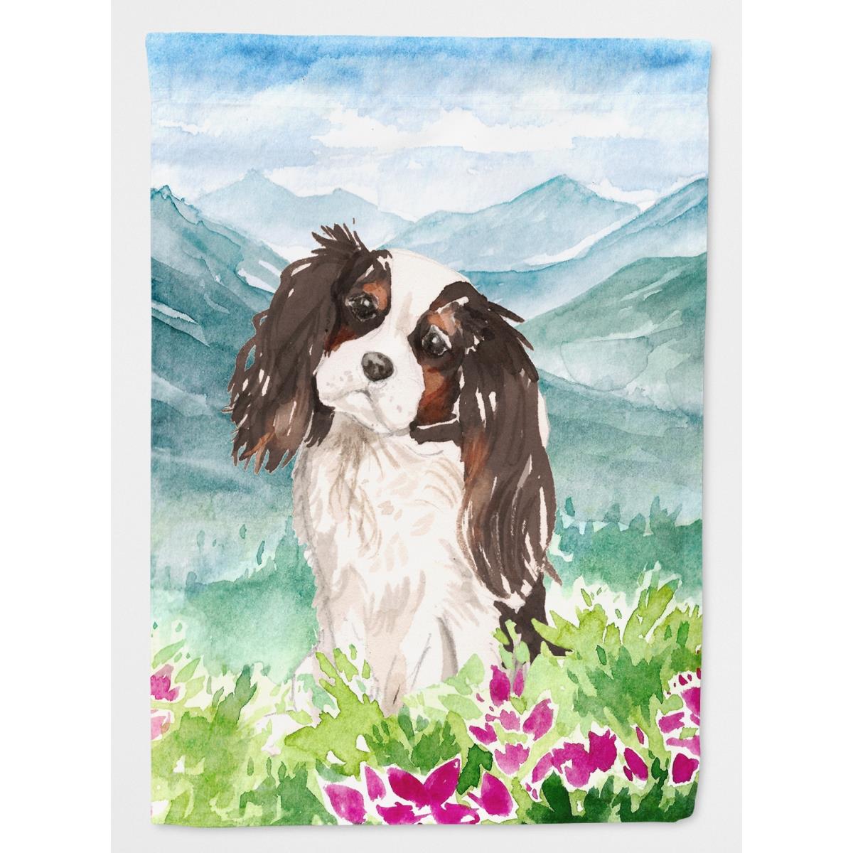 Mountian Flowers Tricolor Cavalier Spaniel Garden Size Flag