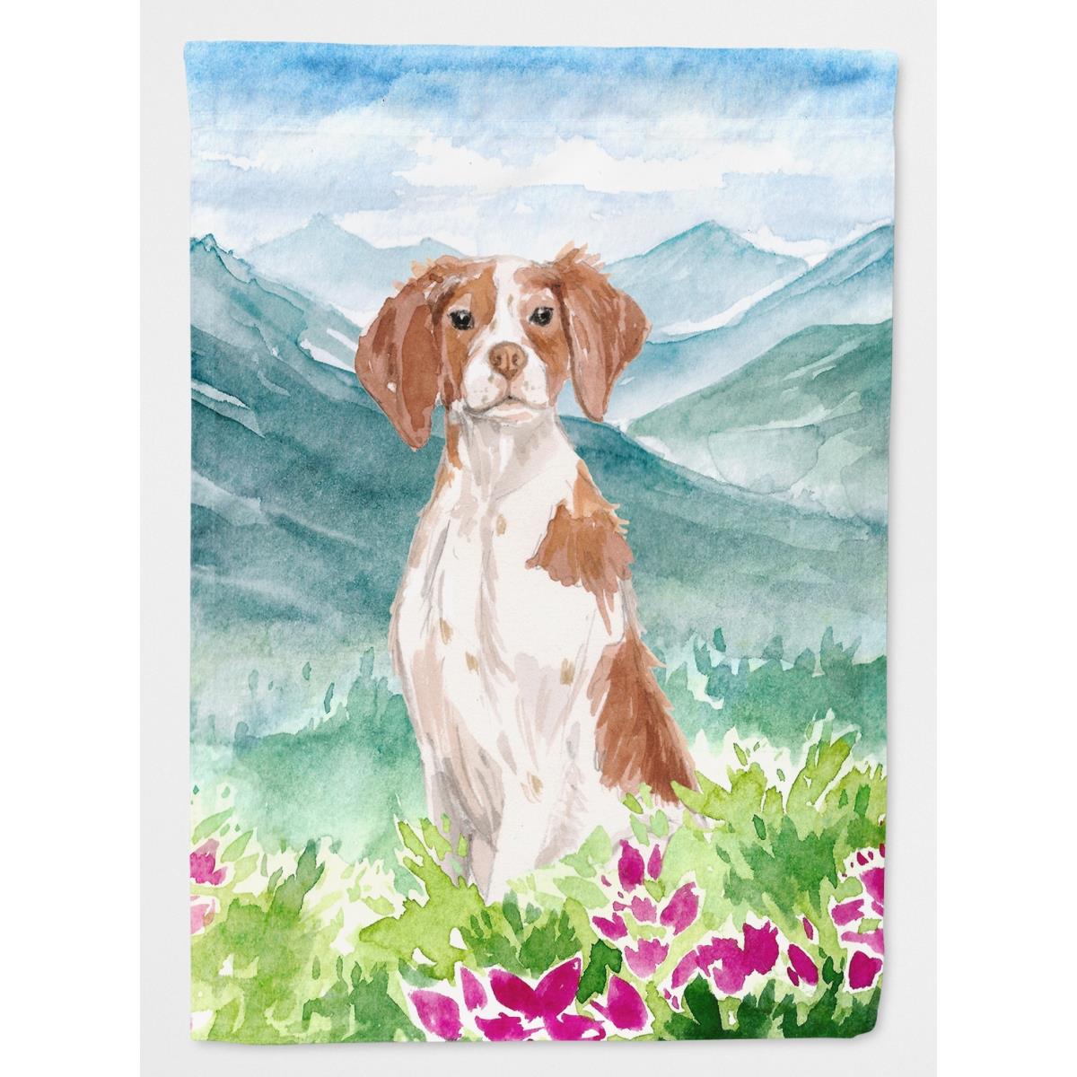 Mountian Flowers Brittany Spaniel Garden Size Flag
