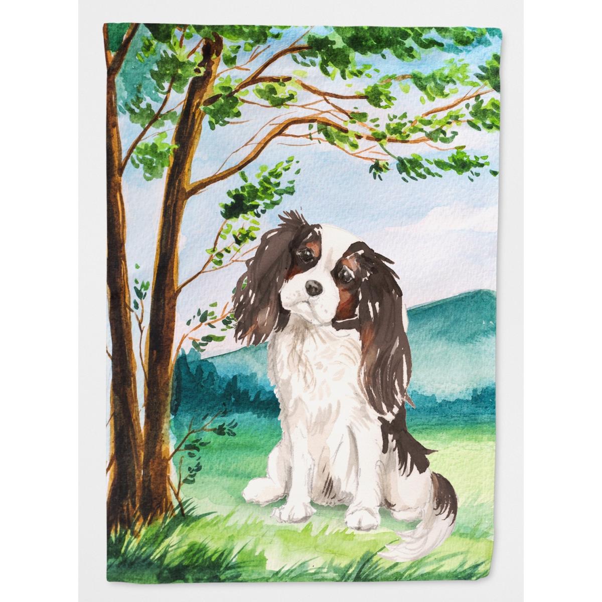 Under the Tree Tricolor Cavalier Spaniel Garden Size Flag