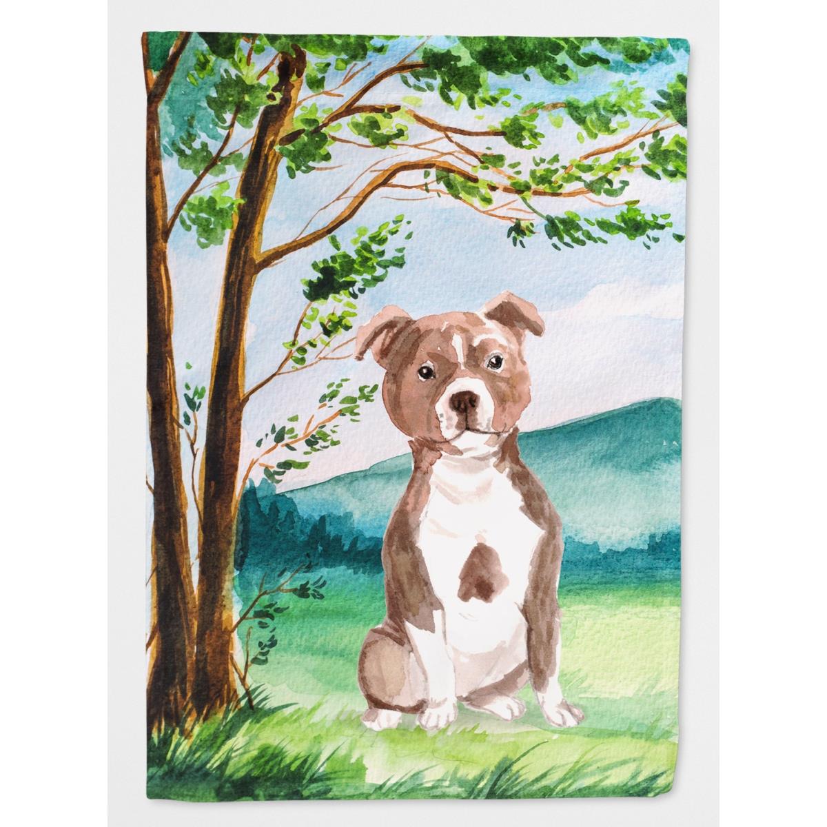 Under the Tree Red Staffie Garden Size Flag