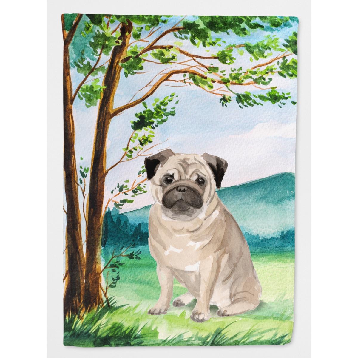 Under the Tree Fawn Pug Garden Size Flag