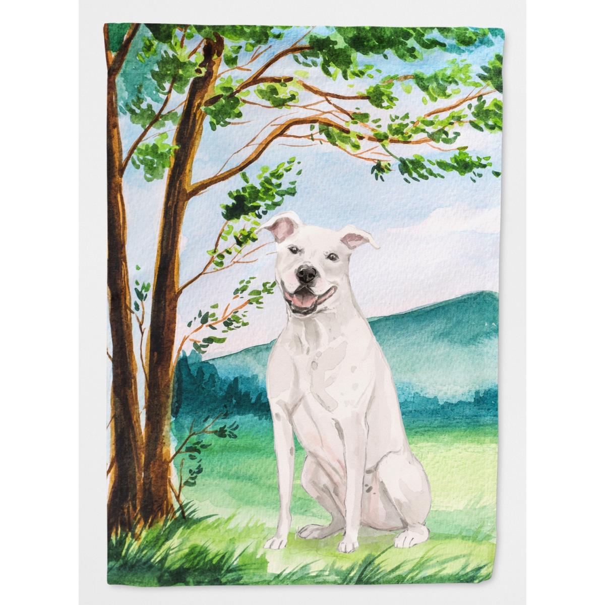 Under the Tree White Staffie Bull Terrier Garden Size Flag