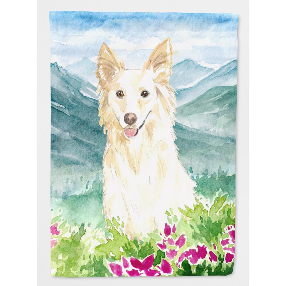 Mountian Flowers White Collie Garden Size Flag