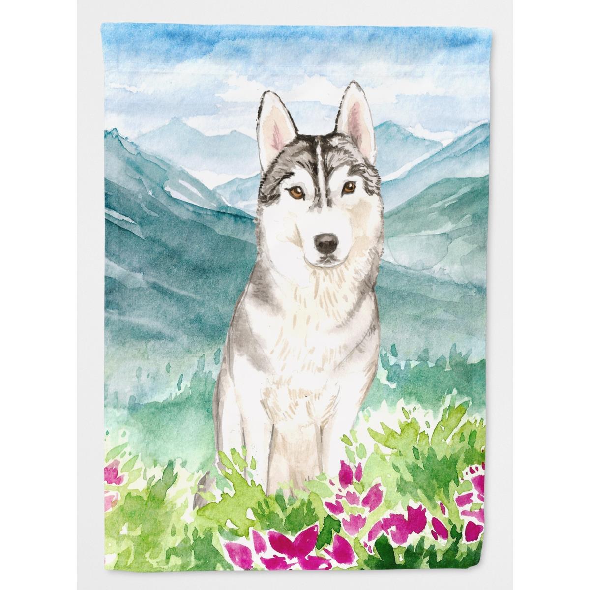 Mountian Flowers Siberian Husky Garden Size Flag