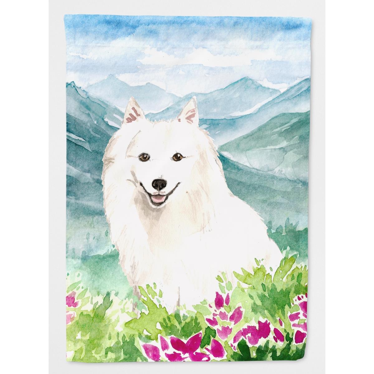 Mountain Flowers Japanese Spitz Garden Size Flag