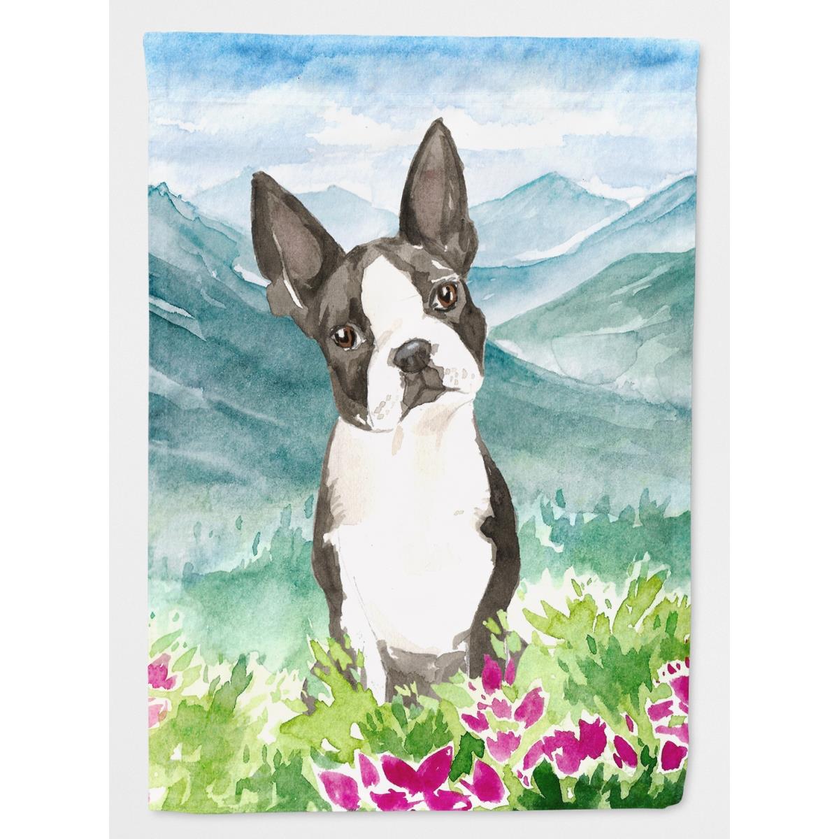 Mountain Flowers Boston Terrier Garden Size Flag