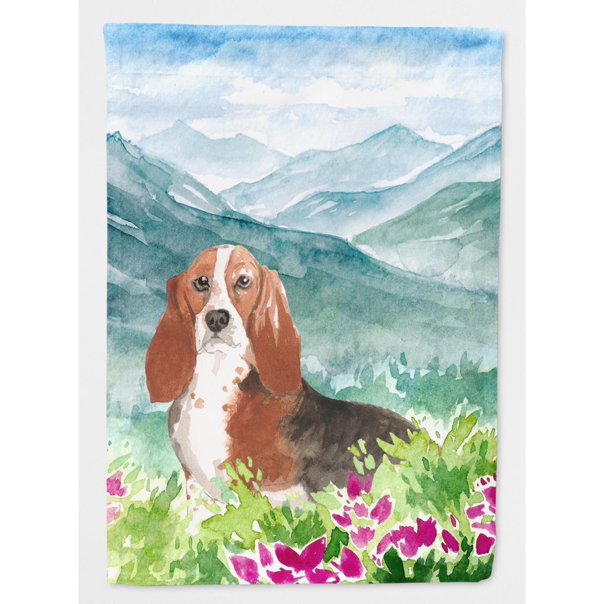 Mountain Flowers Basset Hound Garden Size Flag