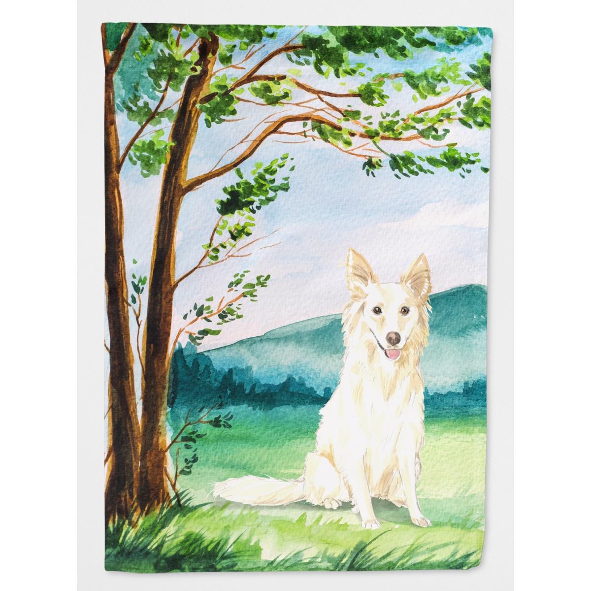Under the Tree White Collie Garden Size Flag