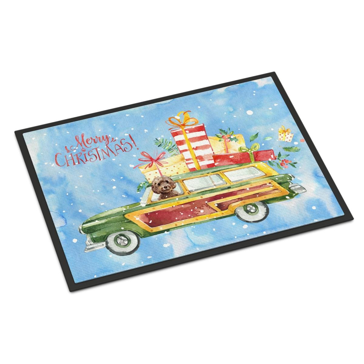 24 x 36 in. Merry Christmas Brown Cockapoo Indoor or Outdoor Mat