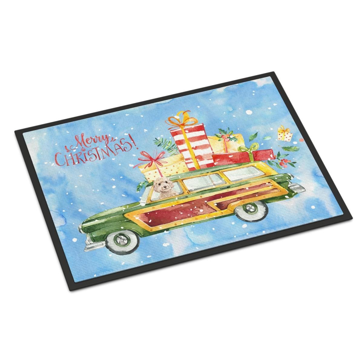 24 x 36 in. Merry Christmas Champagne Cockapoo Indoor or Outdoor Mat