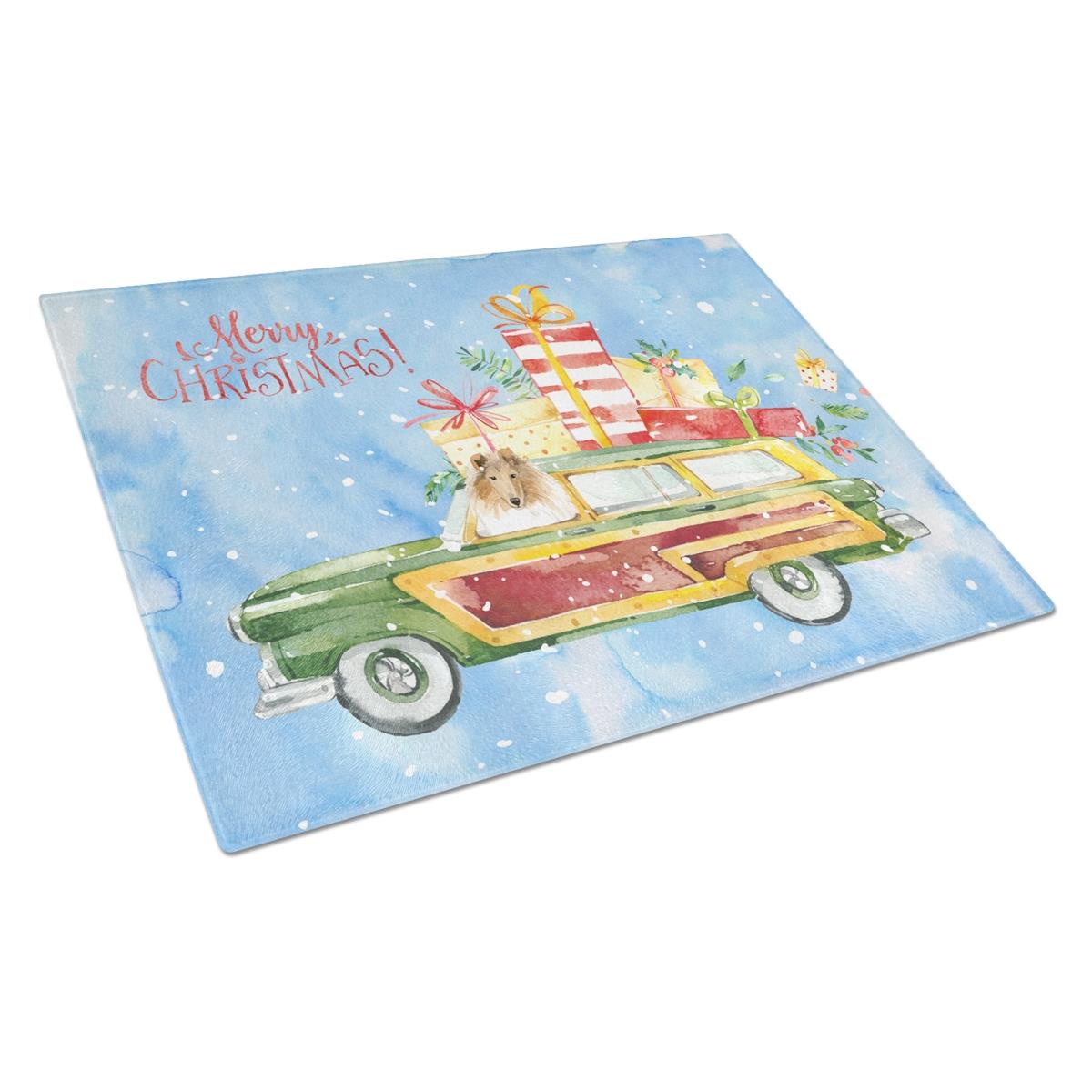 CK2418LCB Merry Christmas Collie Glass Cutting Board - Large