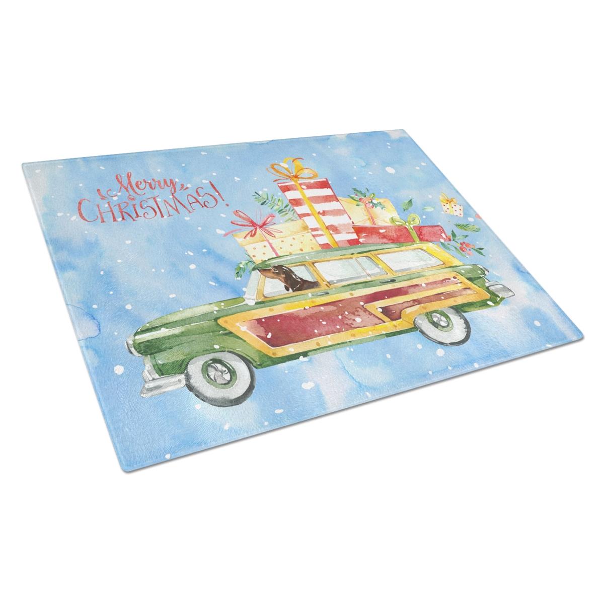 Merry Christmas Dachshund Glass Cutting Board - Large