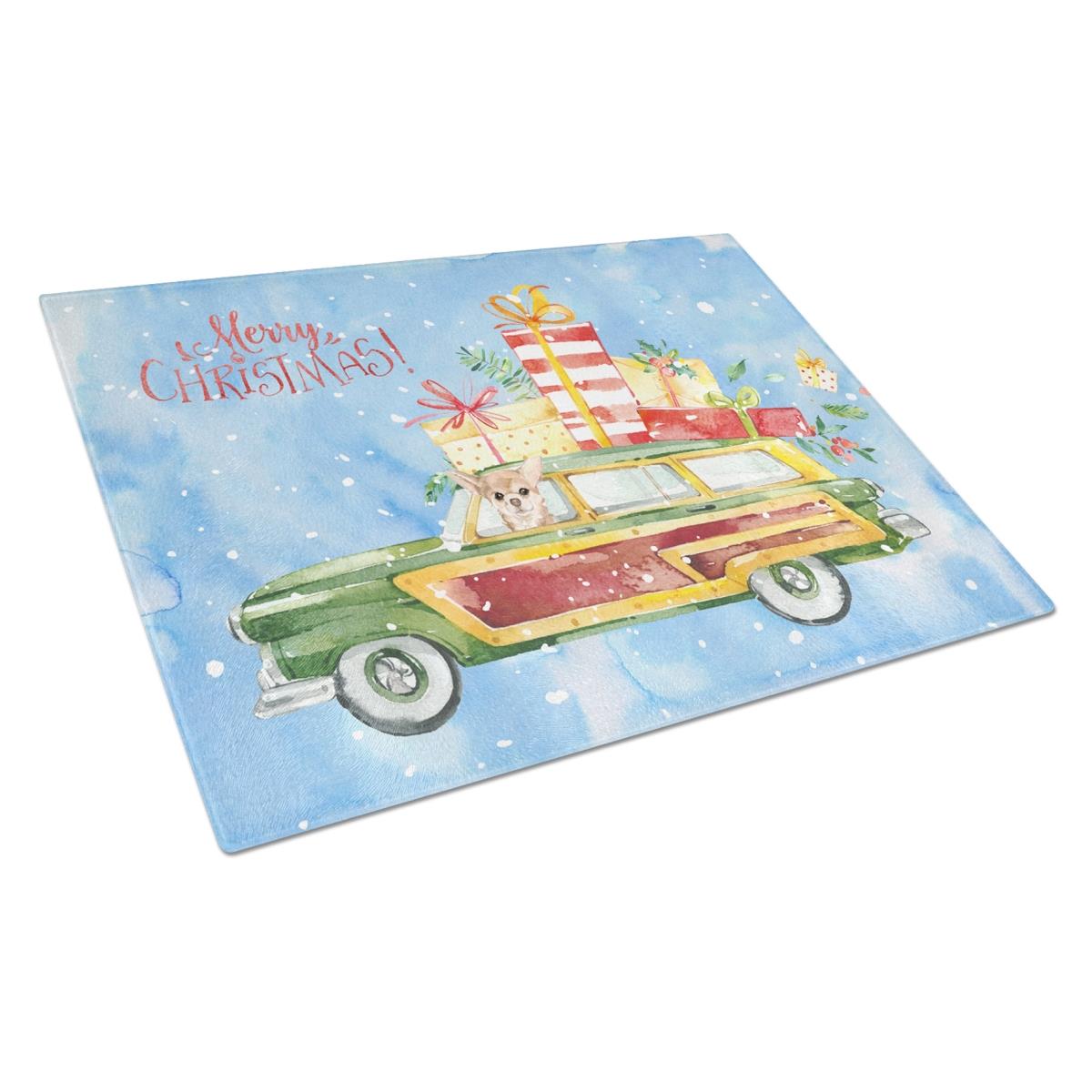 Picture of Carolines Treasures CK2449LCB Merry Christmas Chihuahua Glass Cutting Board - Large