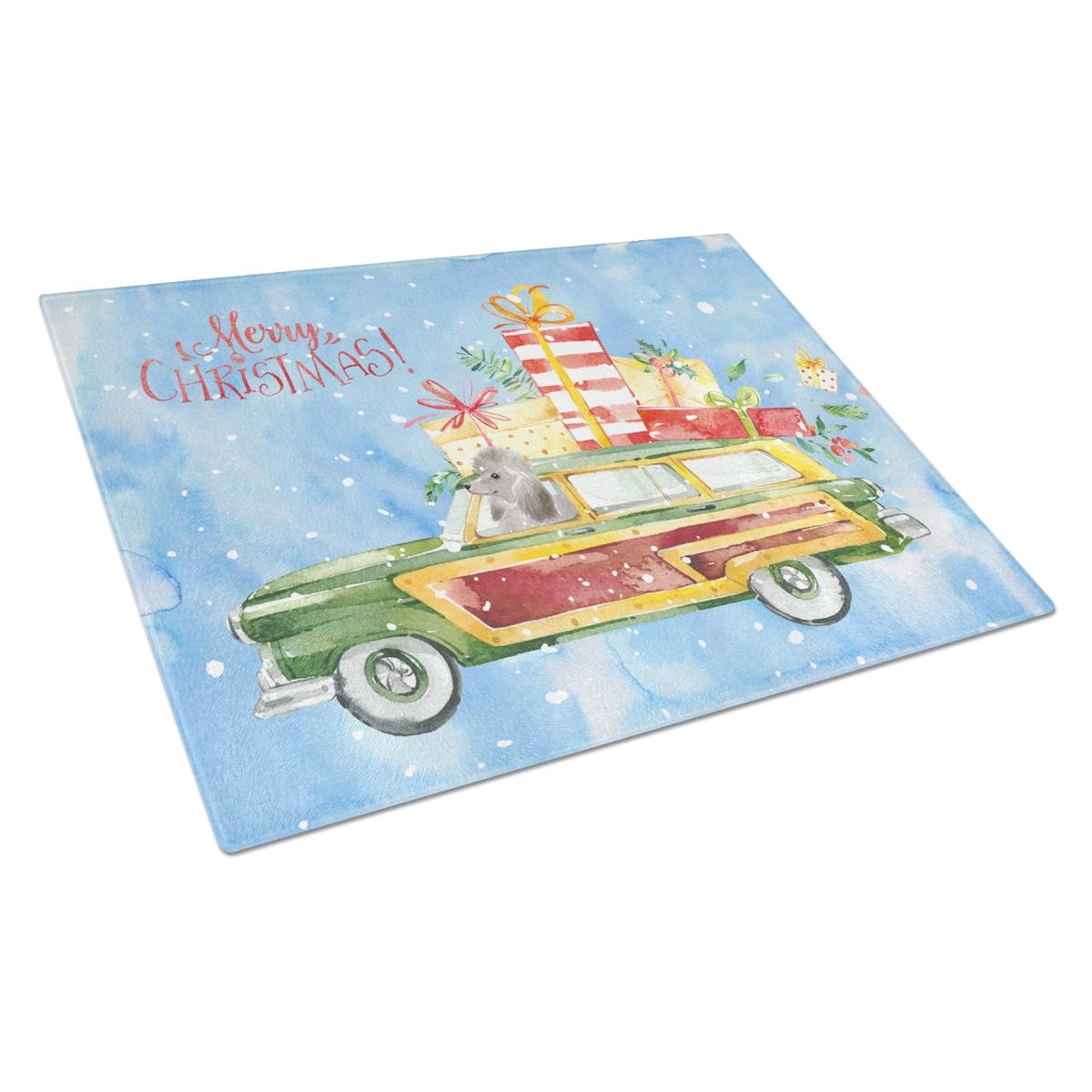 Picture of Carolines Treasures CK2457LCB Merry Christmas Silver Poodle Glass Cutting Board - Large