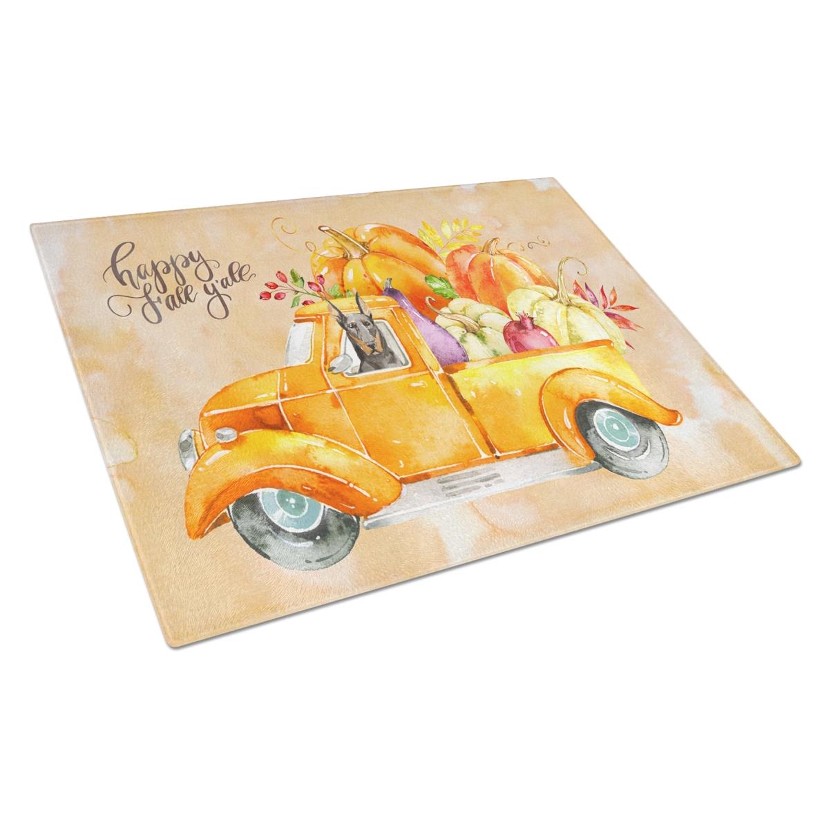 Picture of Carolines Treasures CK2616LCB Fall Harvest Doberman Pinscher Glass Cutting Board - Large