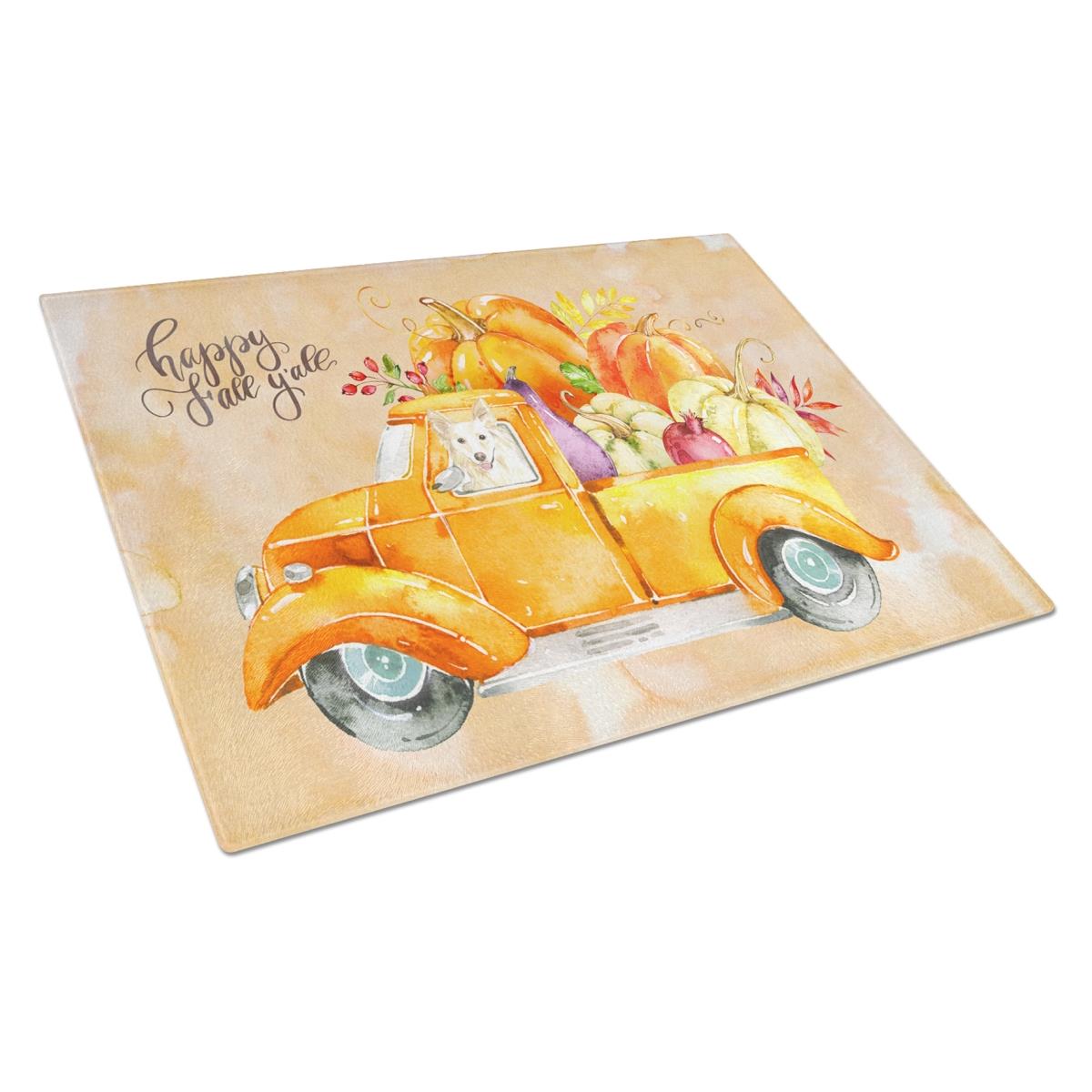 Fall Harvest White Collie Glass Cutting Board - Large