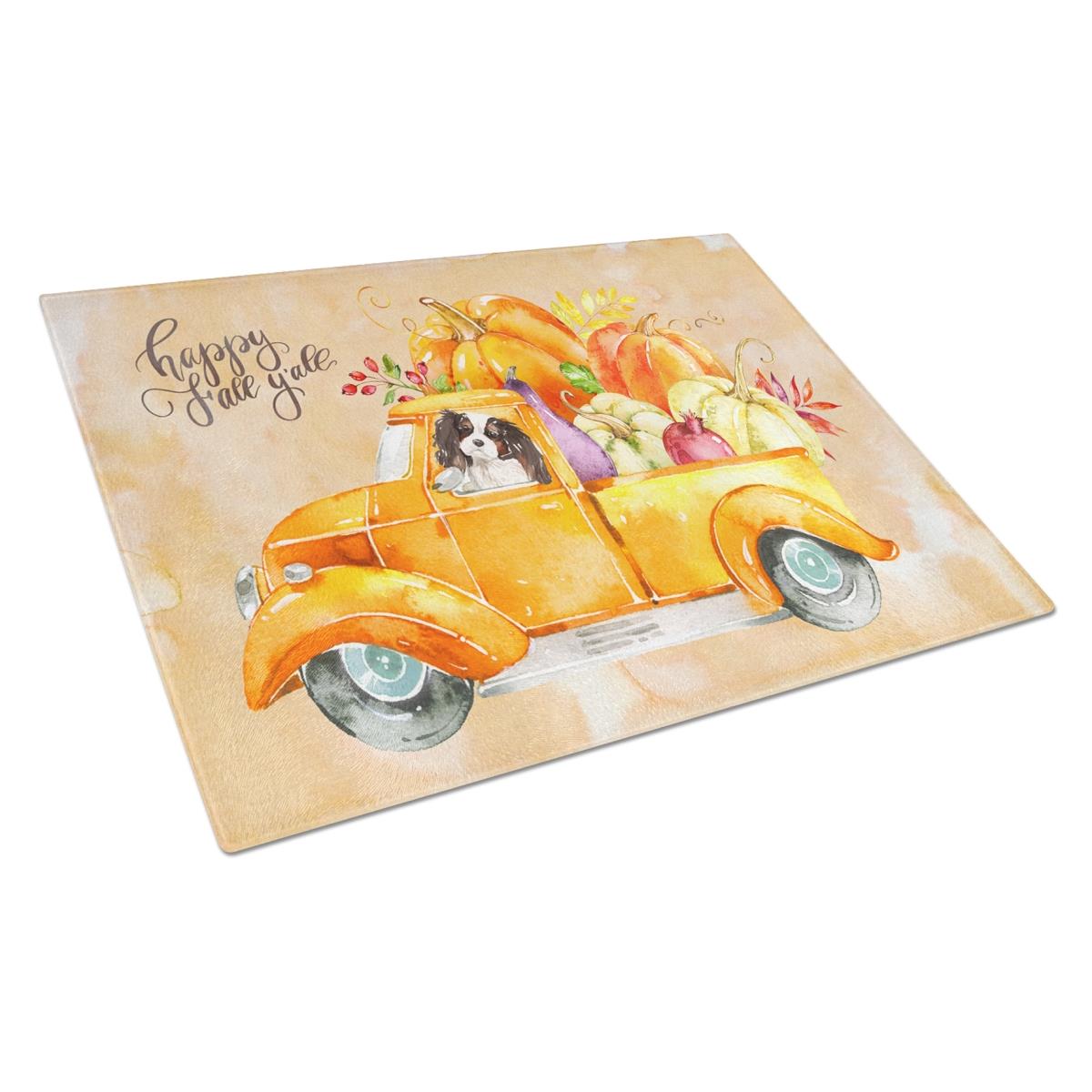Picture of Carolines Treasures CK2652LCB Fall Harvest Tricolor Cavalier Spaniel Glass Cutting Board - Large
