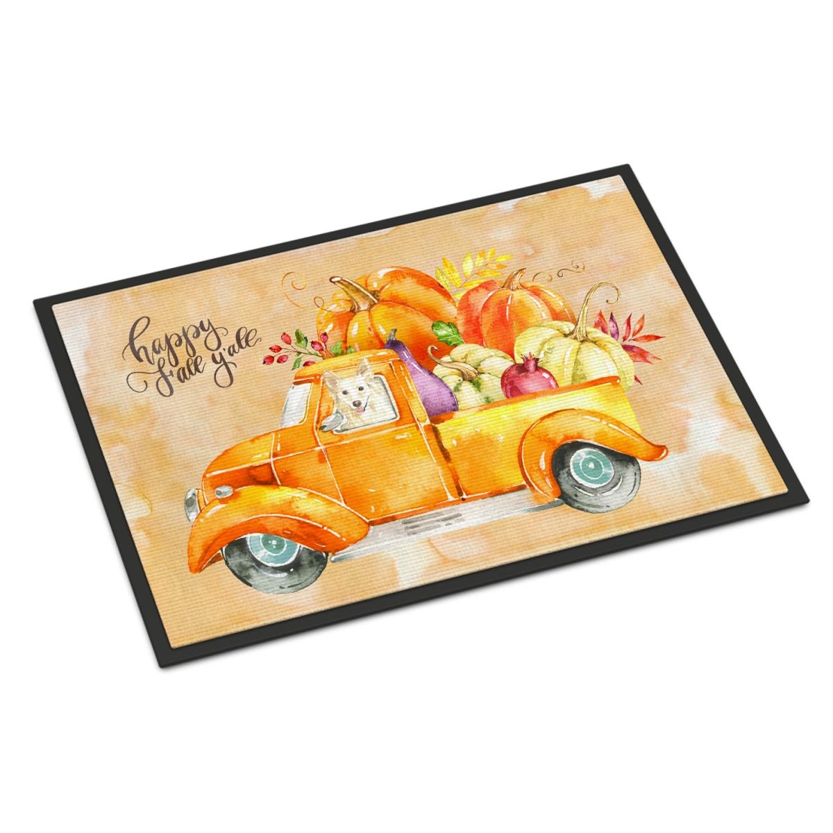 18 x 27 in. Fall Harvest White Collie Indoor or Outdoor Mat
