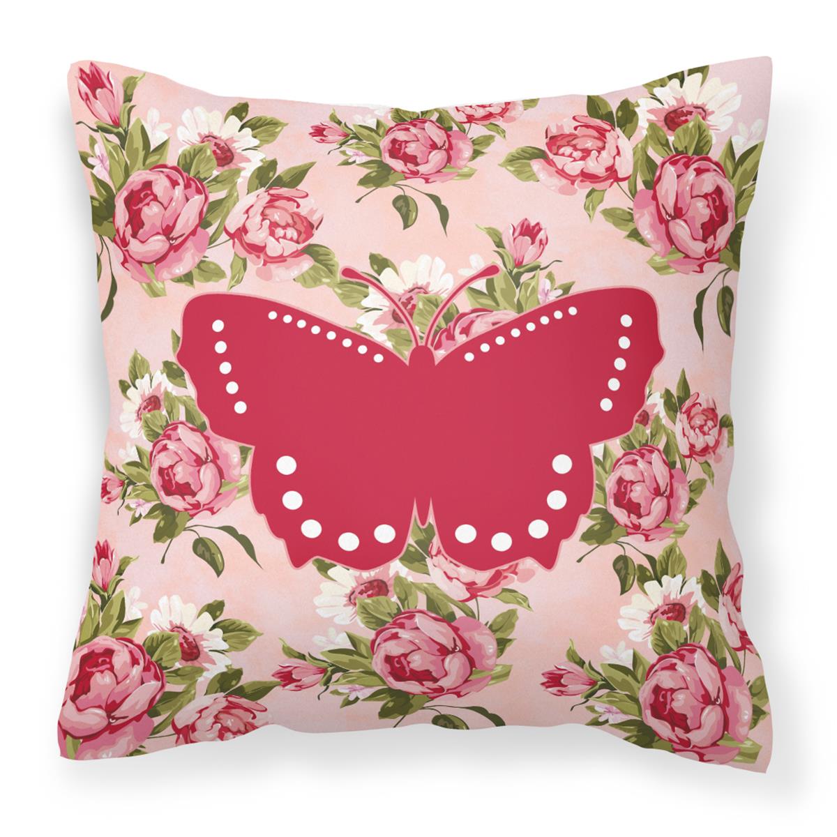 Butterfly Pink Roses Fabric Decorative Pillow
