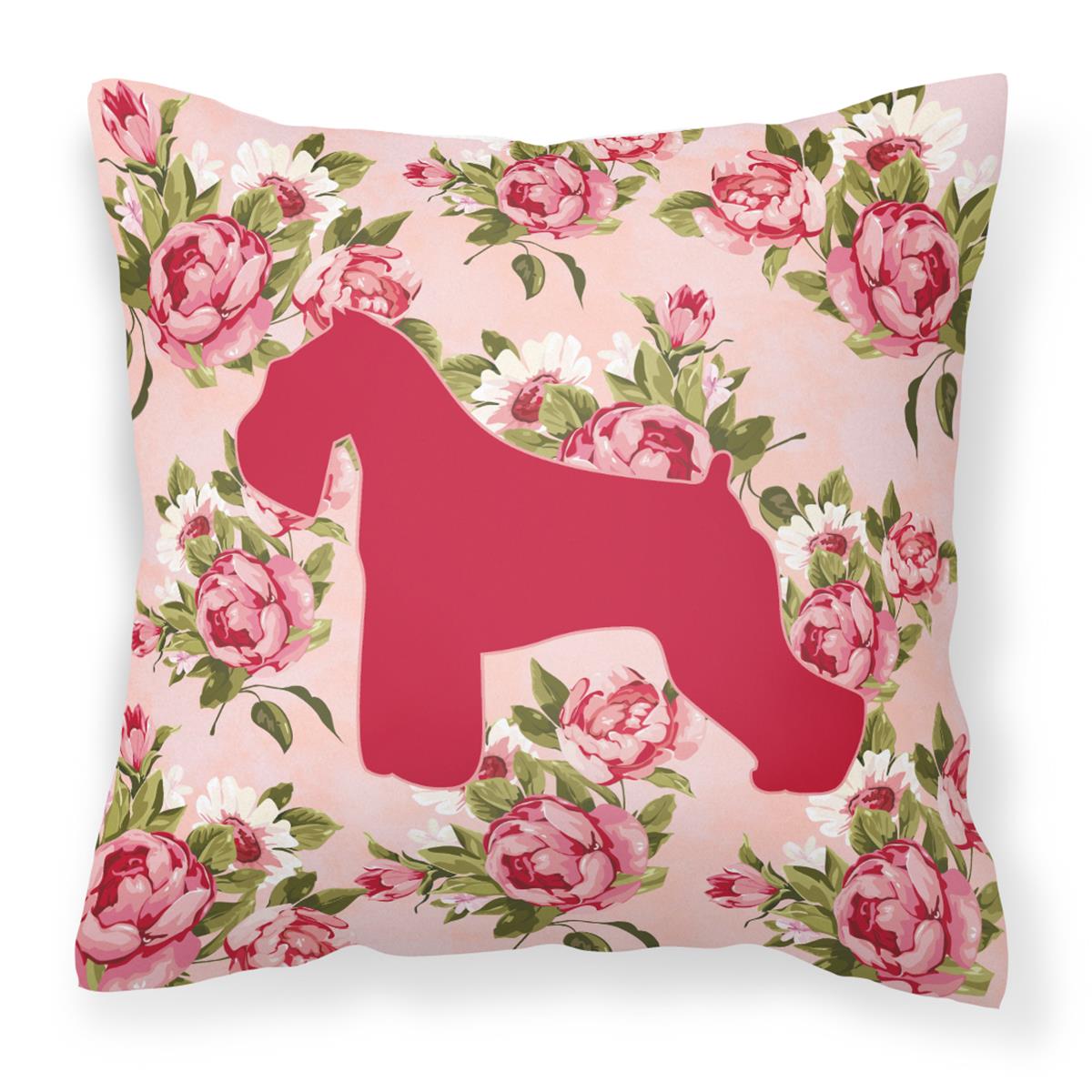 Schnauzer Pink Roses Fabric Decorative Pillow