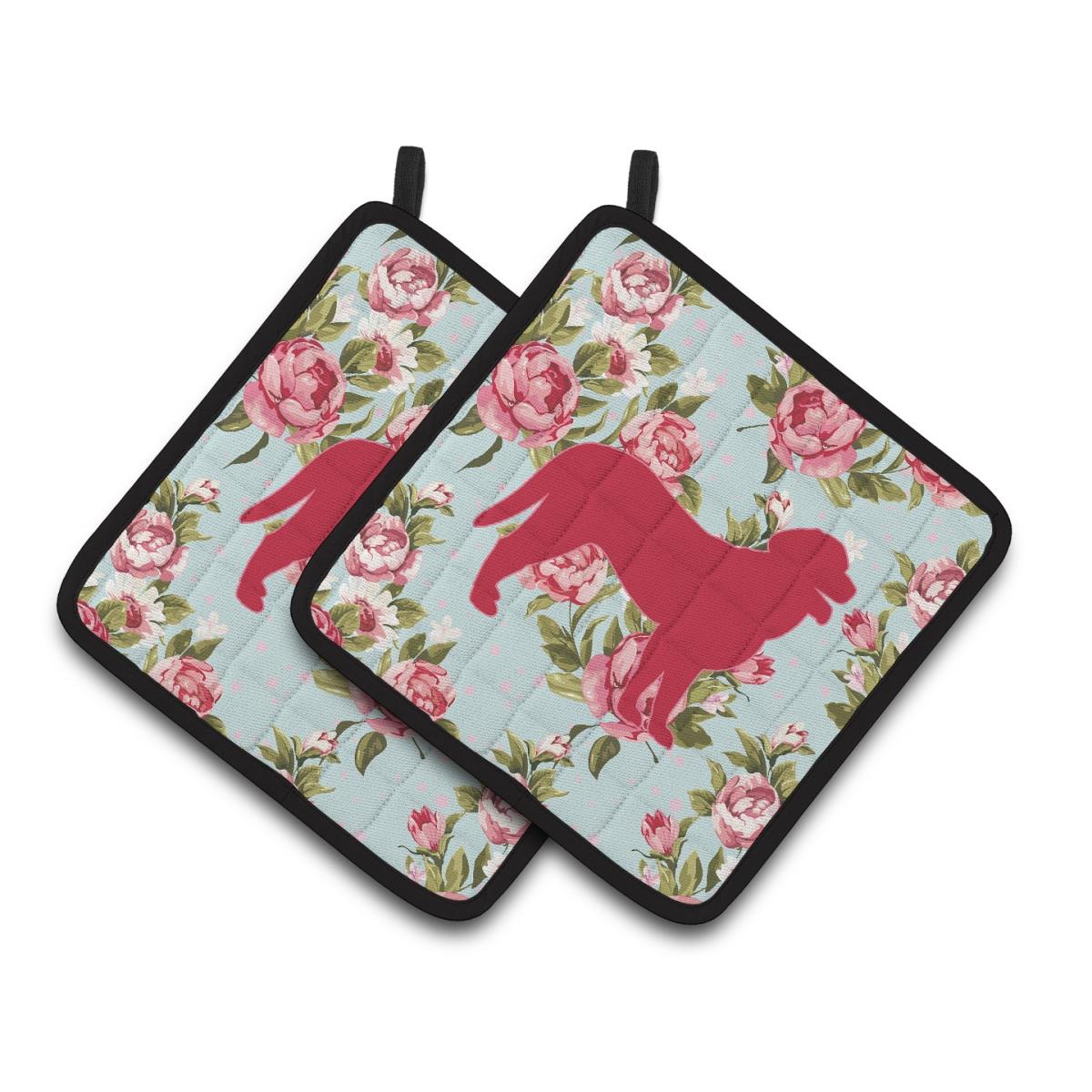 Picture of Carolines Treasures BB1074-RS-BU-PTHD Curly Coated Retriever Blue Roses Pair of Pot Holders