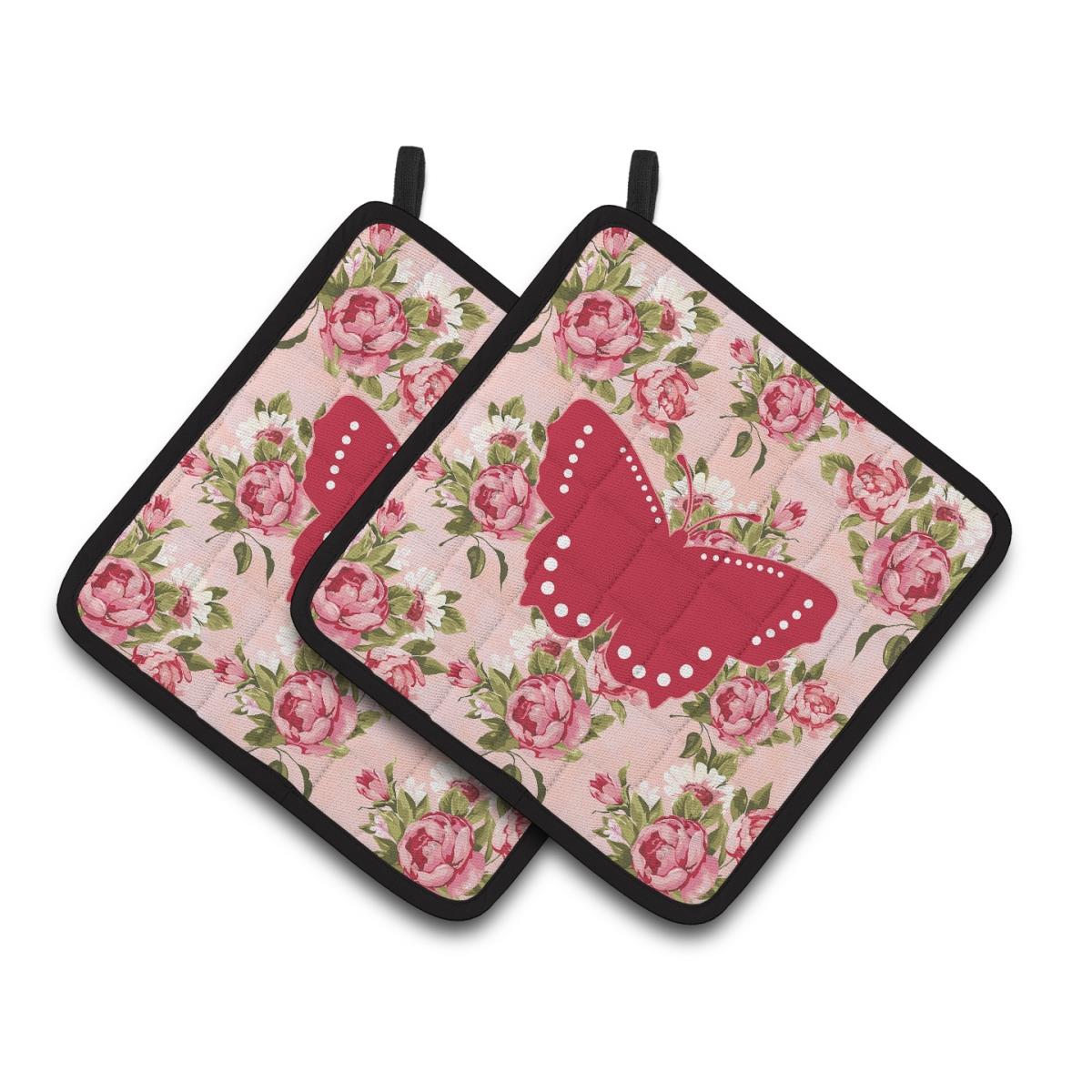 Picture of Carolines Treasures BB1033-RS-PK-PTHD Butterfly Pink Roses Pair of Pot Holders