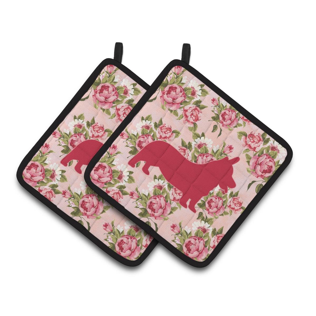 Picture of Carolines Treasures BB1069-RS-PK-PTHD Corgi Pink Roses Pair of Pot Holders